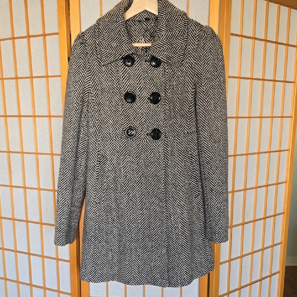 Guess Sweetheart Herringbone Double-Breasted Coat - Women's Size S